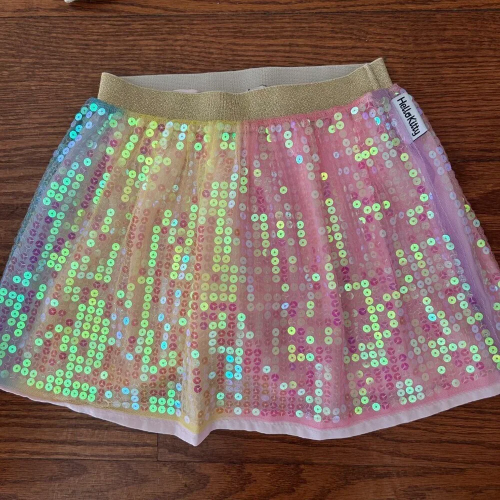Hello Kitty Girls Size 5 Size 6 Fleece Sweatshirt Matching Sequin Skirt Outfit
